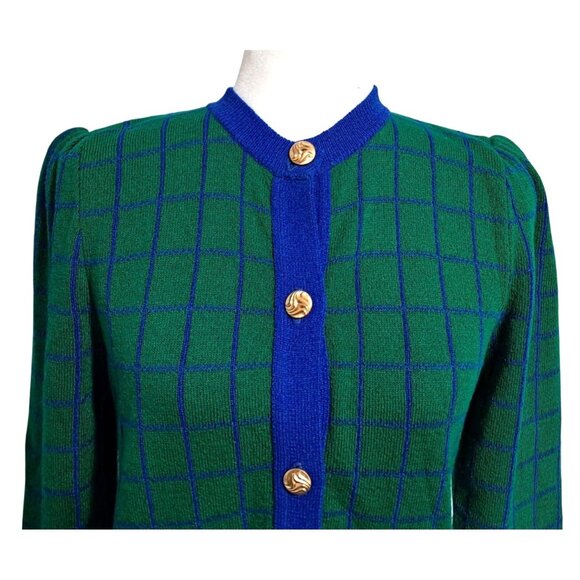 80s Laura Petites Alyzia Plaid Knit Cardigan Sweater Women's Size 8P Preppy Libr - Picture 8 of 10